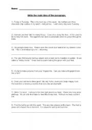 English Worksheet: Main Idea