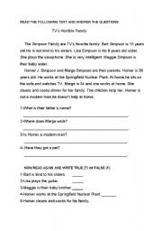 English Worksheet: a reading text with comprehension questions
