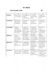 English Worksheet: Art Rubric