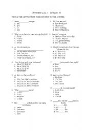 English Worksheet: PROGRESS QUIZ FOR ENGLISH 01 STUDENTS 