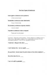 English worksheet: Four Types of Sentences