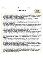 English Worksheet: Biography (Jane Austen)