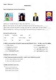 English worksheet: physical appearance/likes-dislikes/how much-how many
