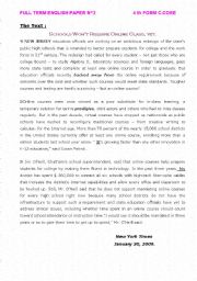 English Worksheet: FULL TERM ENGLISH PAPER N�2 FOR 4th FORM C.CORE TUNISIAN CURRICULUM
