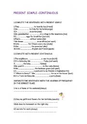 English worksheet: Present simple-Present continuous