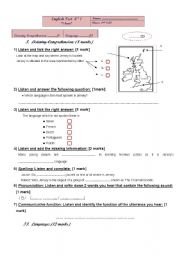 English Worksheet: 2nd year  listening comprehension test (Tunisian curriculum)