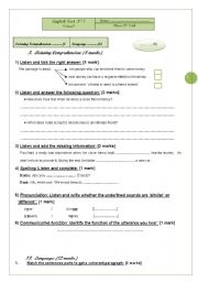 2nd year  listening comprehension test (Tunisian curriculum)