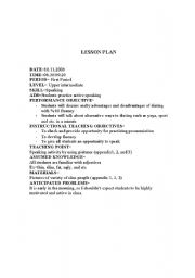 English worksheet: lesson plan