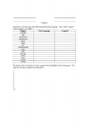 English worksheet: Cognates