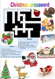 English Worksheet: Christmas crossword and dominoes - answers included