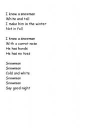 English worksheet: I Know a Snowman