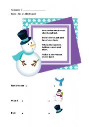 English Worksheet: Im a Little Snowman song