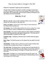 English Worksheet: Bill to Act UK Parliament Worksheet