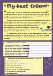 English Worksheet: My best friend - reading comprehension