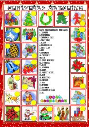 English Worksheet: CHRISTMAS MATCHING (B&W + KEY INCLUDED)