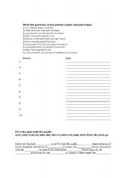 English worksheet: Write questions in the present simple and past simple