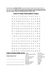 English Worksheet: Kung Fu Panda Movie Word Search an Comprehension 