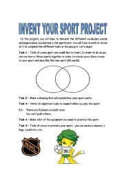 English Worksheet: INVENT YOUR SPORT PROJECT