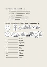 English worksheet: can like dont like