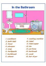 English Worksheet: In The Bathroom Pictionary