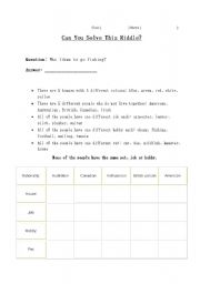 English Worksheet: Who likes to go fishing?