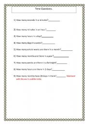 English worksheet: time questions