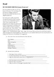 English Worksheet: reading about james dean