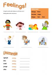 English Worksheet: Feelings activity 2 pages