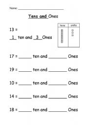 English worksheet: Tens and Ones