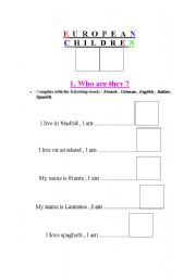 English worksheet: European children 