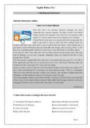 English Worksheet: English test about social websites