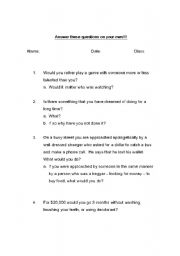 English Worksheet: bellringer questions