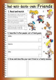 English Worksheet: Read - Match - Describe - Create: FRIENDS (4)