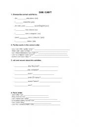 English worksheet: Can Cant