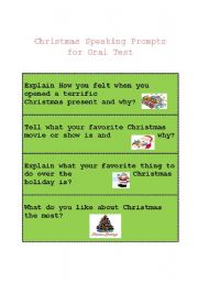 English worksheet: Speaking Christmas promts for oral test