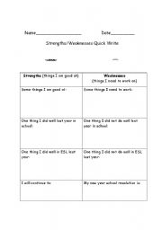 English Worksheet: Stengths and Weaknesses Organizer