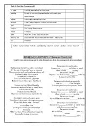 English worksheet: Jesse Mc Cartney - Because you live