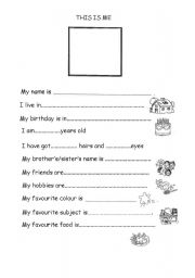 English worksheet: this is me