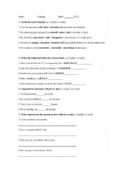 a test or revision worksheet