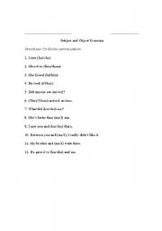 English Worksheet: Subject and Object Pronouns