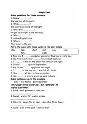 English Worksheet: pastsimplehomework