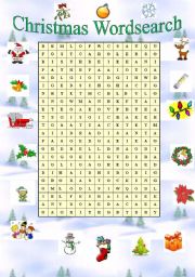 English Worksheet: Christmas Wordsearch -  Editable with key