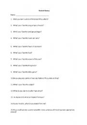 English Worksheet: Student interest survey