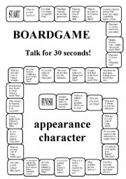 English Worksheet: Boardgame - appearanace, character (35 questions, editable)