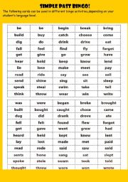 English Worksheet: Simple Past BINGO CARDS!Ready to print & use!!