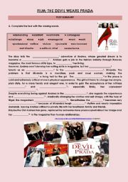 English Worksheet: The Devil Wears Prada Plot Summary Gap-fill