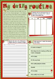 English Worksheet: My daily routine - reading & writing (present and past) 