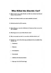 English Worksheet: Who Killed the Electric Car Worksheet