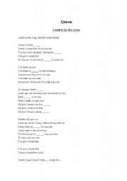 English Worksheet: Queen lyrics - listening activity