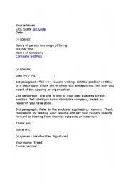 English Worksheet: Job Cover Letter